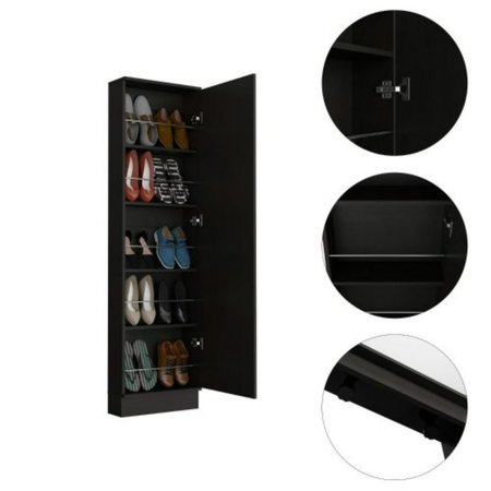 Tuhome Leto Xl Shoe Rack, Mirror, Five Interior Shelves, Single Door Cabinet, Black ZLW6728